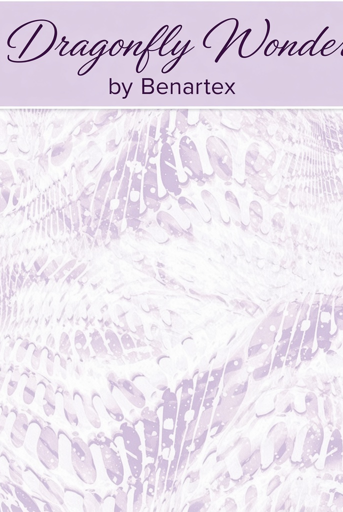 Carmon's Quilt Shop Dragonfly Wonder lavender fabric with white abstract pattern by Benartex
