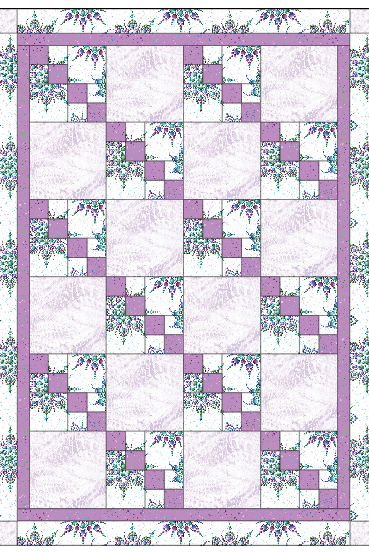 Carmon's Quilt Shop Dragonfly Wonder City Lights lavender quilt kit with floral and geometric block patterns.