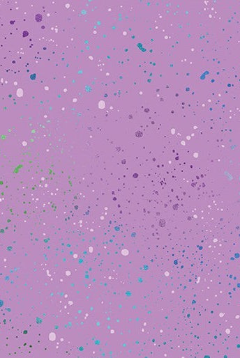 Carmon's Quilt Shop Dragonfly Wonder purple cotton fabric with colourful paint splatter print for quilting