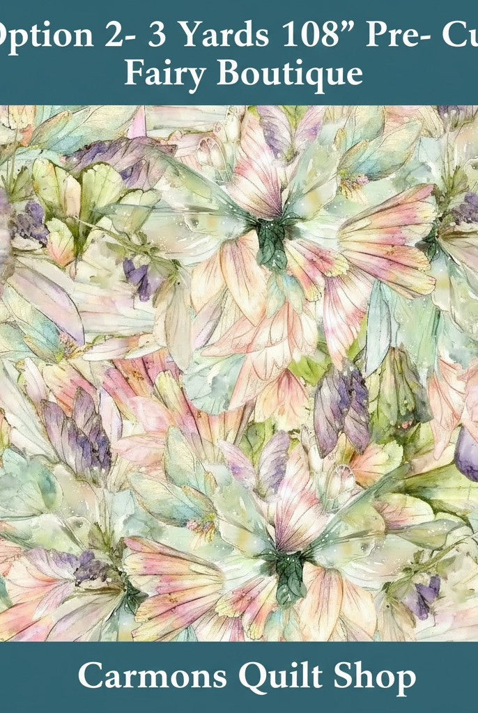 Carmon's Quilt Shop Fairy Boutique Make a Wish multi-colored 108-inch wide cotton quilt backing fabric
