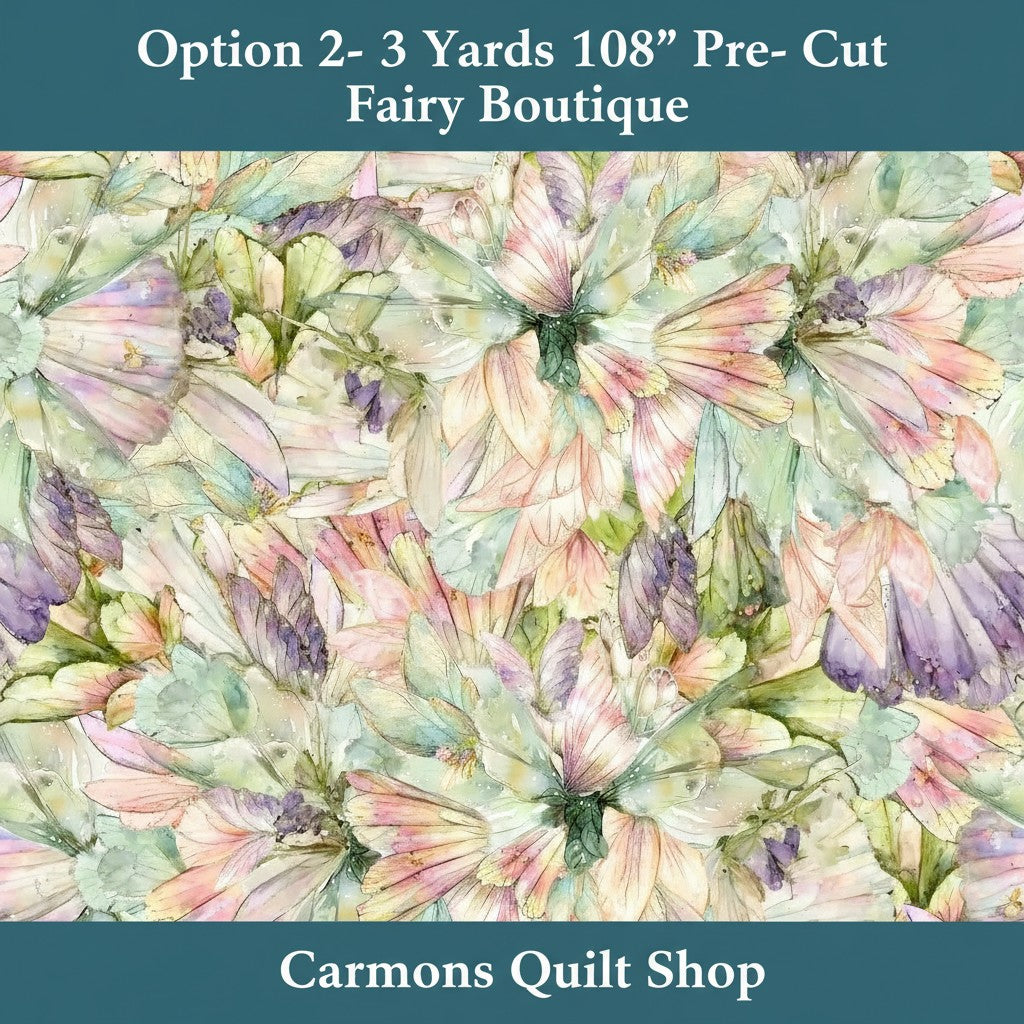 Carmon's Quilt Shop Fairy Boutique Make a Wish multi-colored 108-inch wide cotton quilt backing fabric