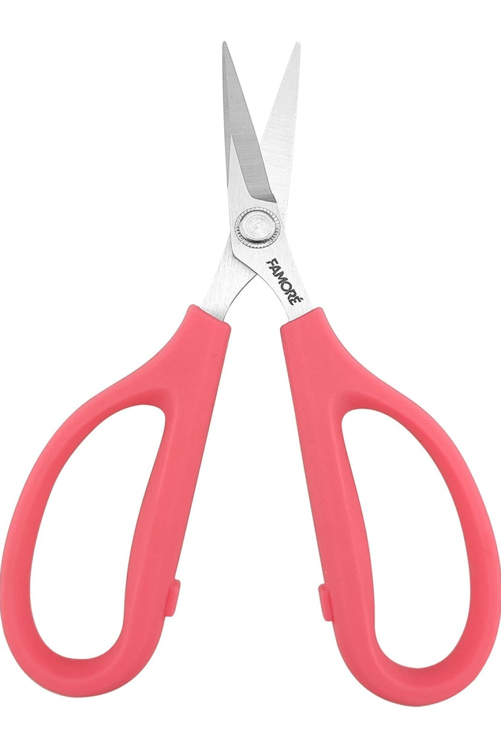Carmon's Quilt Shop FAMORÉ 6.25-inch precision crafting scissors with stainless steel blades and pink ergonomic handles