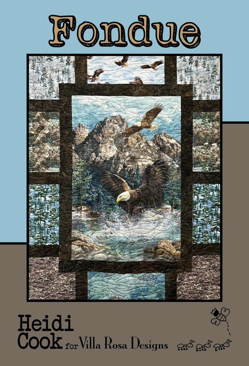 Carmon's Quilt Shop Fondue quilt pattern by Villa Rosa Designs featuring a scenic bald eagle and mountain landscape