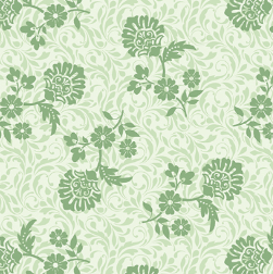 Carmon's Quilt Shop Sisterhood floral fabric featuring sage green botanical patterns on a light green background
