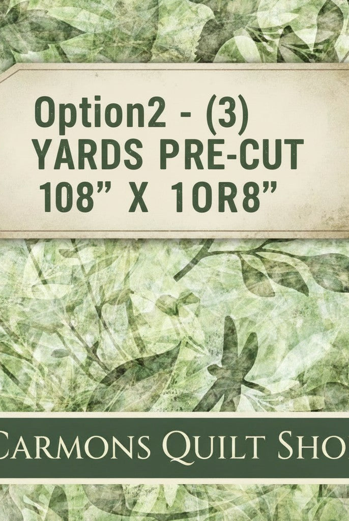Carmon's Quilt Shop 108 inch wide green botanical cotton fabric with leaf and dragonfly motifs for quilt backing