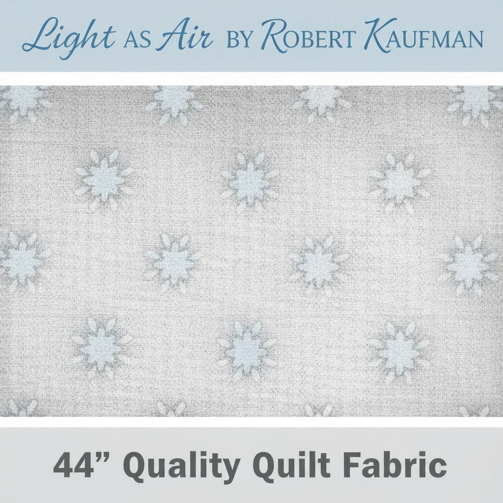 Carmon's Quilt Shop Light As Air grey 100% cotton quilting fabric with a delicate floral pattern
