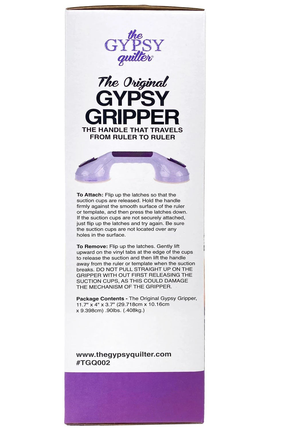Carmon's Quilt Shop purple Gypsy Gripper ruler handle tool in packaging for safe rotary cutting