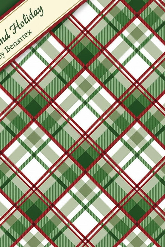 Carmon's Quilt Shop Heartland Holiday green plaid quilting cotton fabric with white and red accent lines