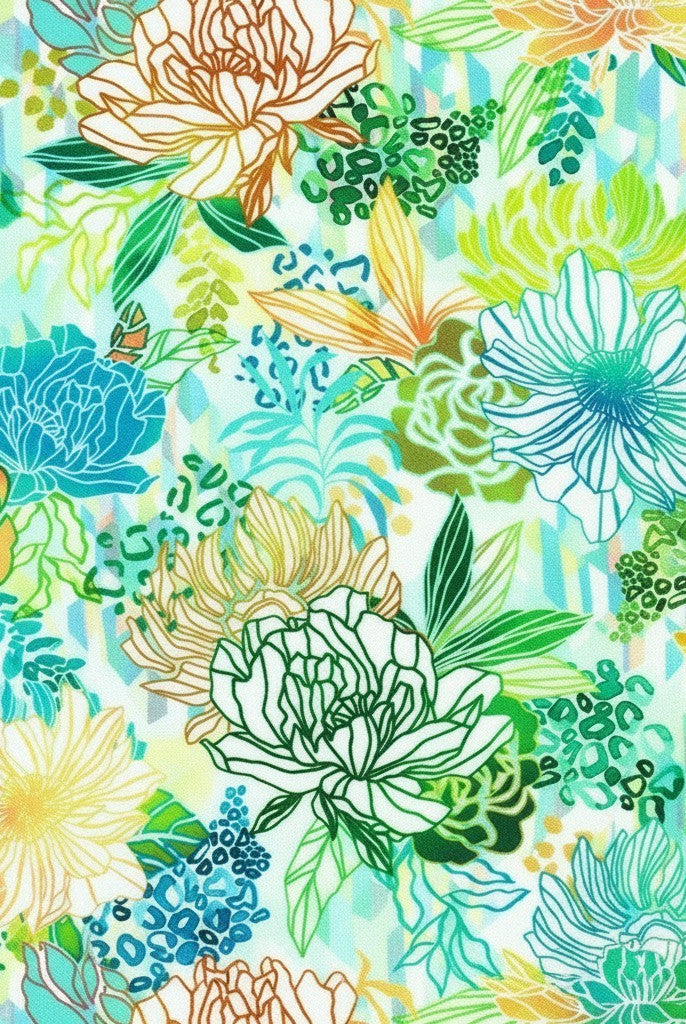 Carmon's Quilt Shop Jungle Wide Fabric: 100% cotton quilt backing with abstract floral design in fiesta colors.