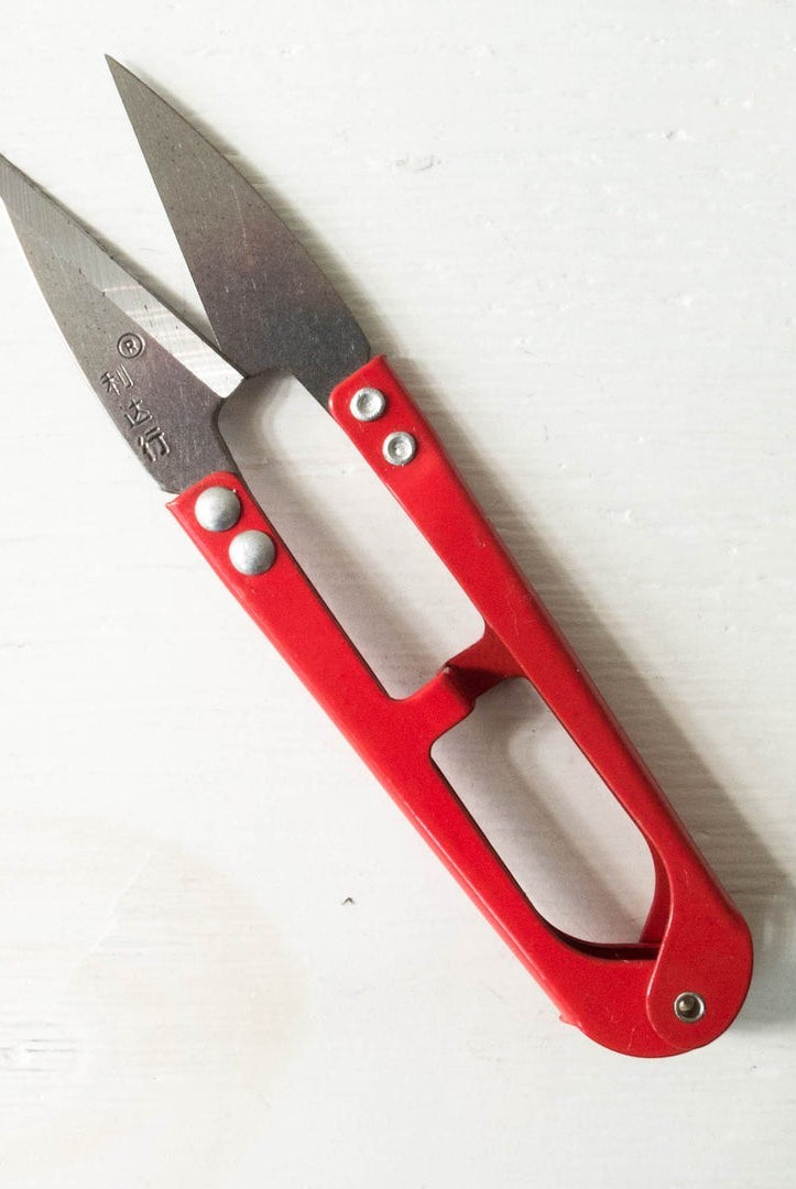 LDH Scissors thread snips XL from Carmon's Quilt Shop with sharp metal blades and a bright red handle for sewing