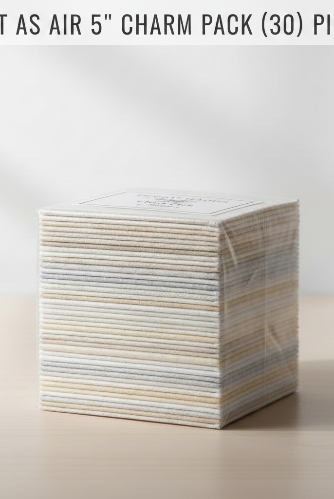 Carmon's Quilt Shop Light As Air 5-inch charm pack featuring a stack of 100% cotton floral quilting fabric squares.