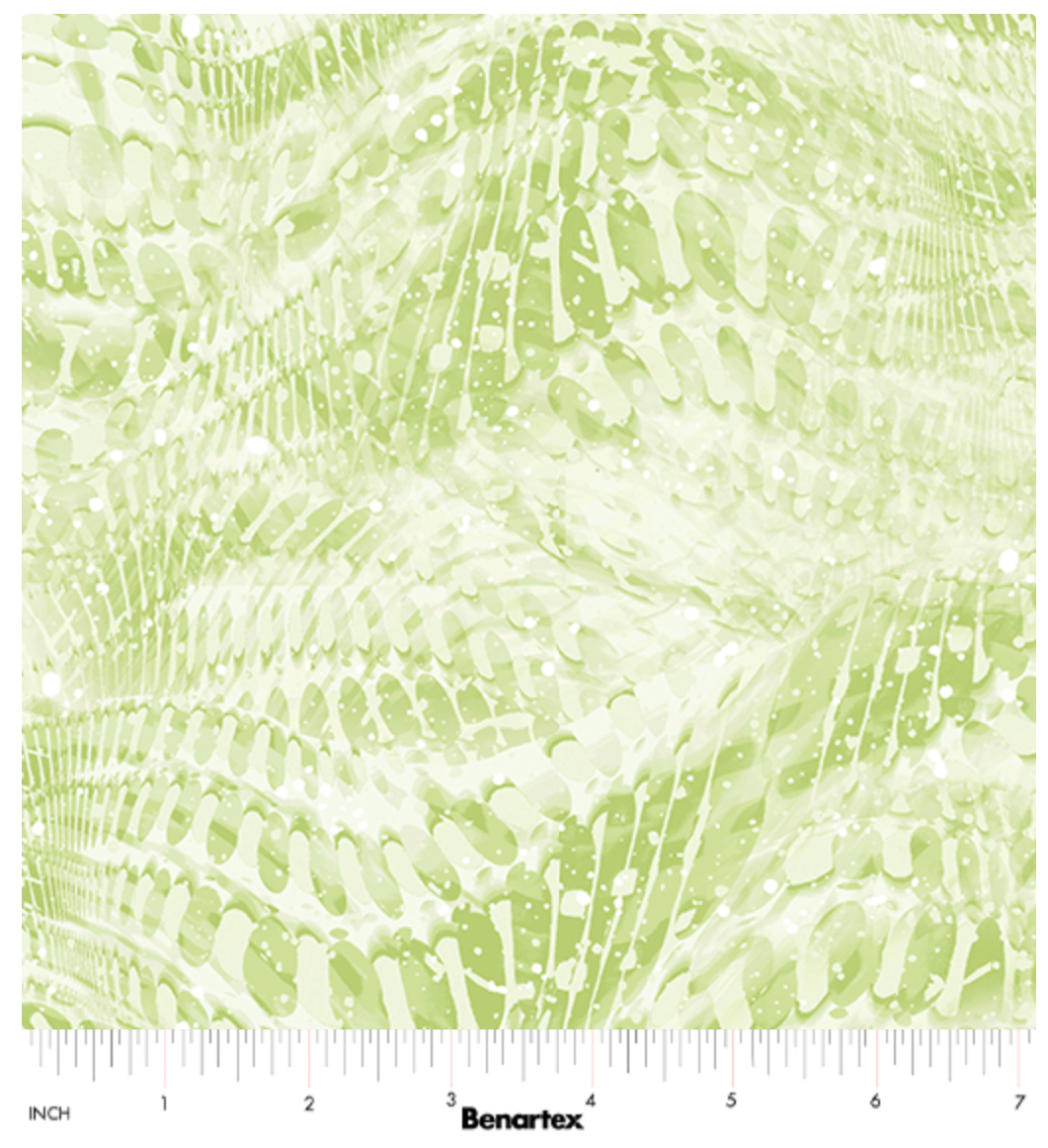 Carmon's Quilt Shop Benartex Dragonfly Wonder light green cotton quilting fabric with rippling wave and leaf pattern