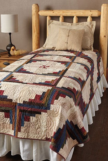 Carmon's Quilt Shop Log Cabin Variations quilt pattern featuring a traditional patchwork design in rustic earth tones.