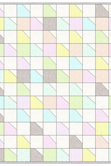 Carmon's Quilt Shop Main Street quilt kit featuring colorful geometric patchwork in pastel Anna Maria Parry fabrics.