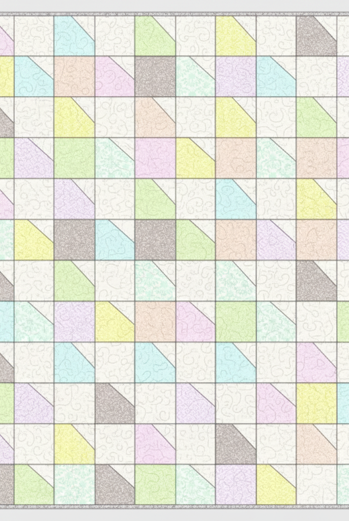 Carmon's Quilt Shop Main Street quilt kit featuring colorful geometric patchwork in pastel Anna Maria Parry fabrics.