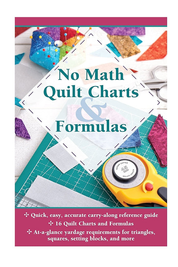 Carmon's Quilt Shop No Math Quilt Charts & Formulas pocket guide for easy fabric measurements and quilting math.
