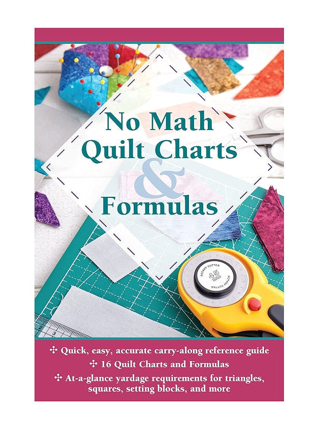 Carmon's Quilt Shop No Math Quilt Charts & Formulas pocket guide for easy fabric measurements and quilting math.
