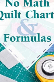Carmon's Quilt Shop No Math Quilt Charts & Formulas pocket guide on a green cutting mat with quilting tools