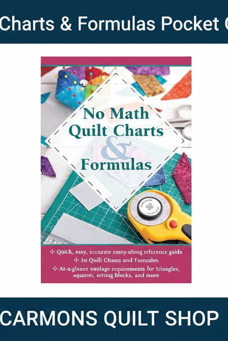 Carmon's Quilt Shop No Math Quilt Charts & Formulas pocket guide for easy fabric measurements and sewing calculations