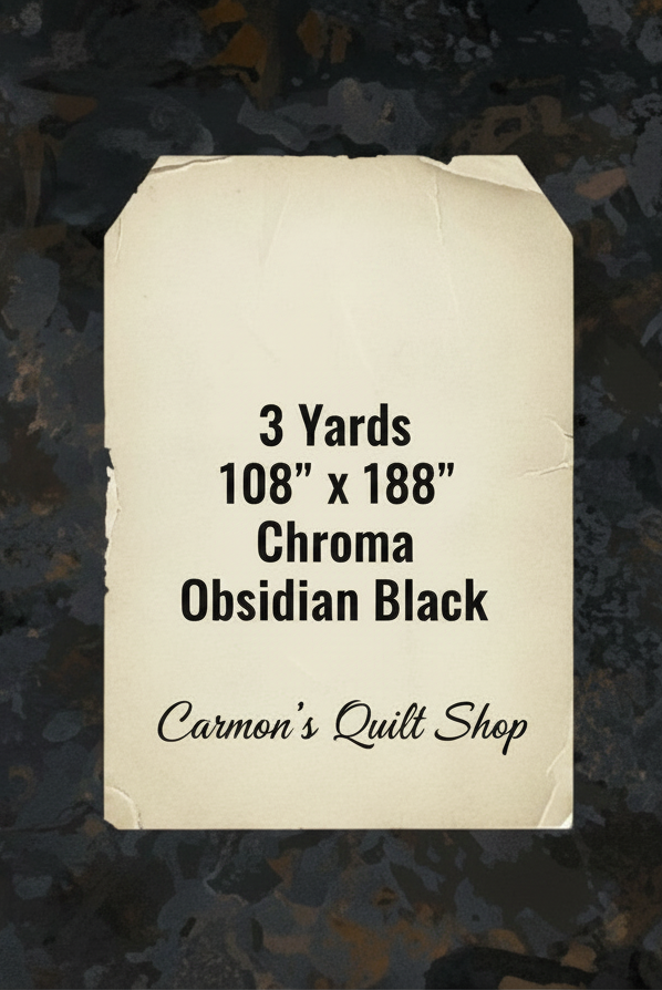 Carmon's Quilt Shop Chroma Obsidian Black 108-inch wide cotton quilt backing fabric with a textured design.