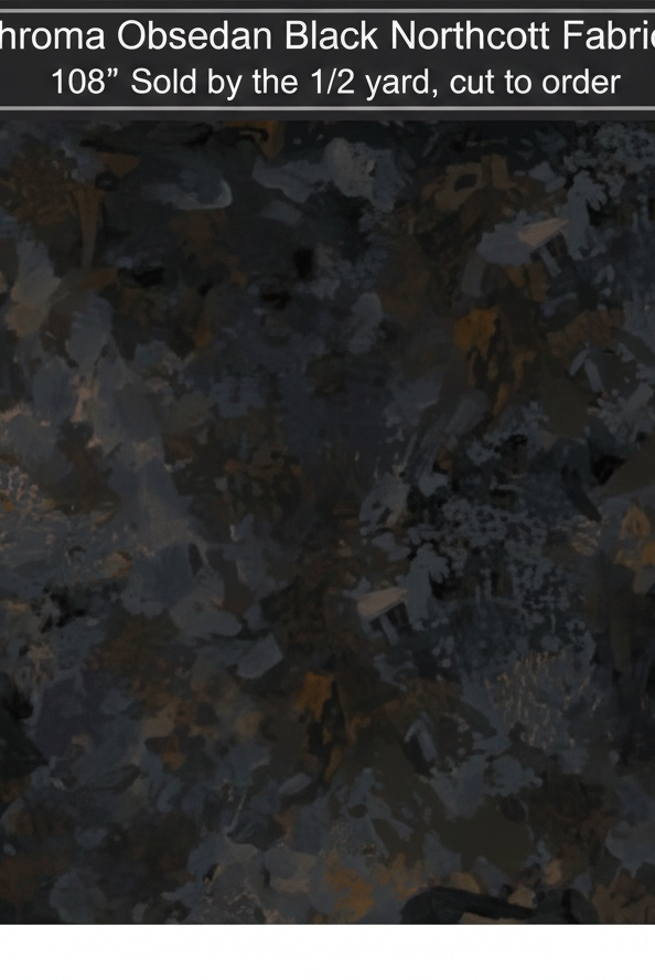 Carmon's Quilt Shop Chroma Obsidian Black 108 inch wide cotton blender fabric with a textured abstract design