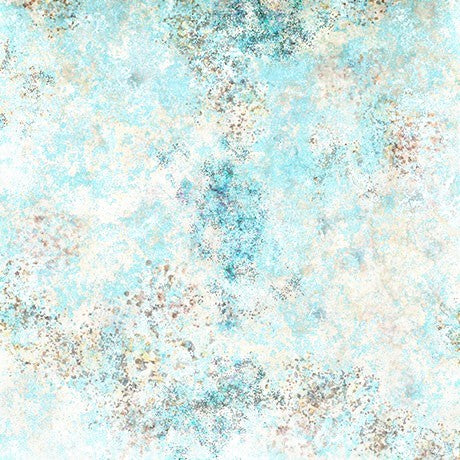 Carmon's Quilt Shop QT Fabrics Panorama 118-inch wide light aqua cotton quilting fabric with mottled texture pattern.