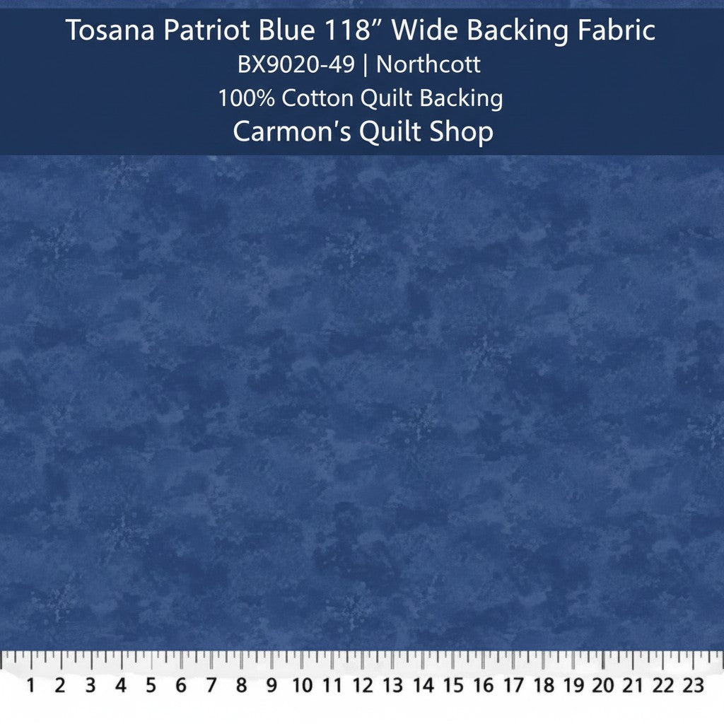 Carmon's Quilt Shop Toscana Patriot Blue 118 inch wide cotton quilt backing fabric with textured tonal design