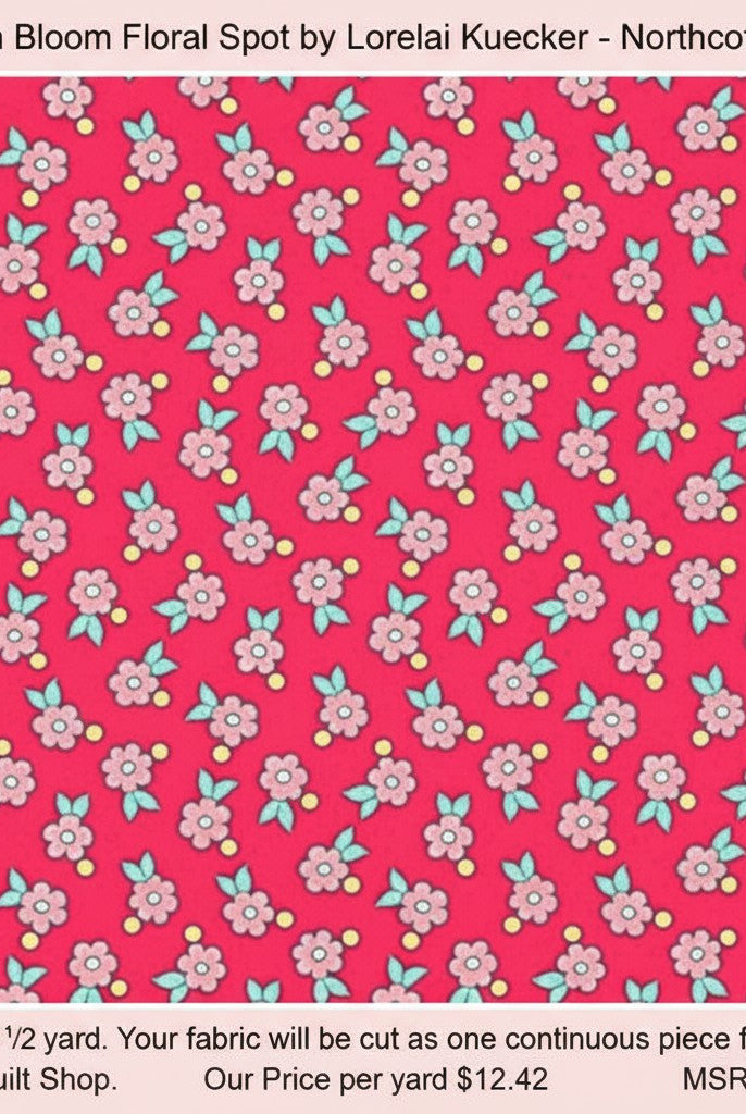 Carmon's Quilt Shop Quilting in Bloom cotton fabric featuring a pink floral spot design by Lorelai Kuecker for Northcott