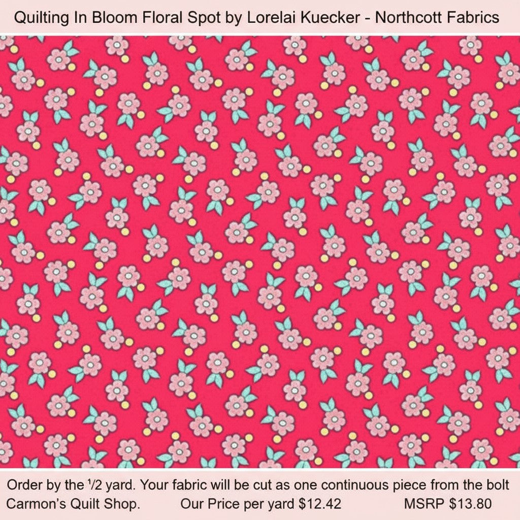 Carmon's Quilt Shop Quilting in Bloom cotton fabric featuring a pink floral spot design by Lorelai Kuecker for Northcott