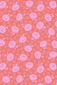 Carmon's Quilt Shop floral fabric with pink flowers on a coral background for the Sisterhood Quilt Kit