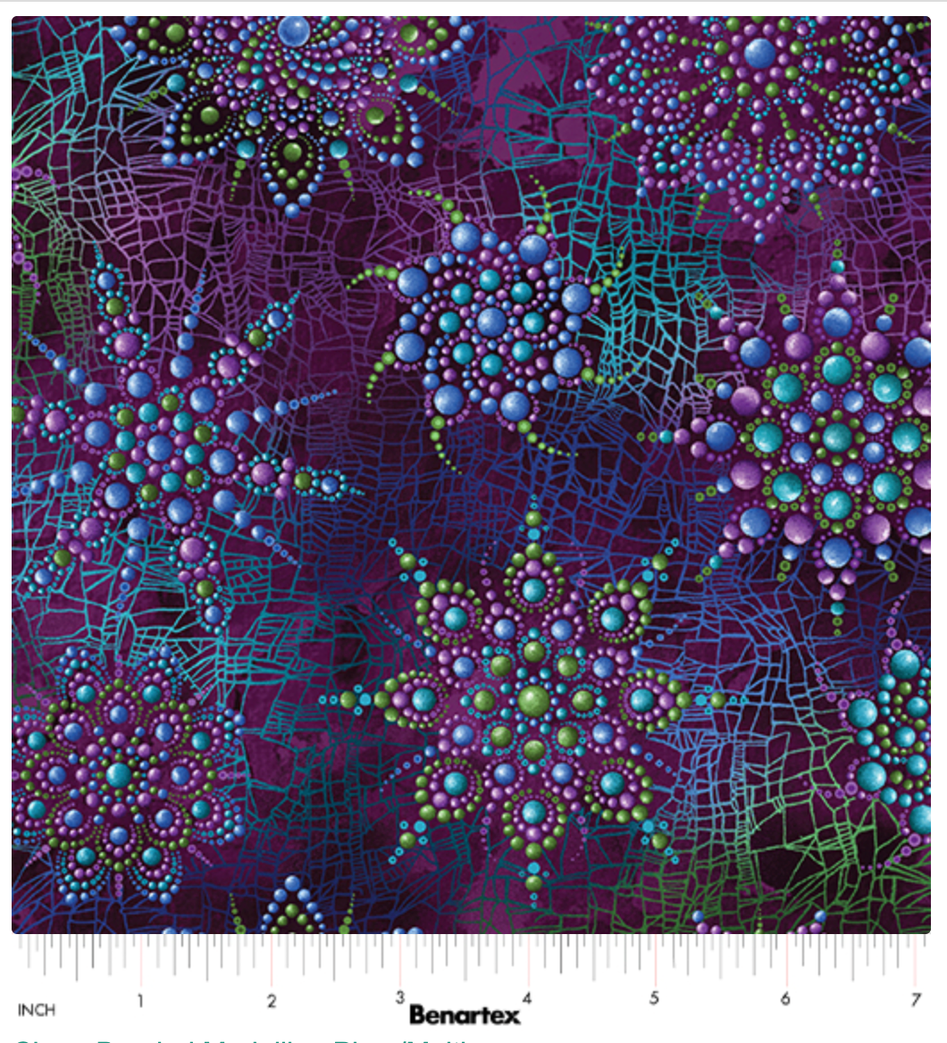 Carmon's Quilt Shop Benartex Dragonfly Wonder cotton fabric featuring plum purple beaded medallion patterns