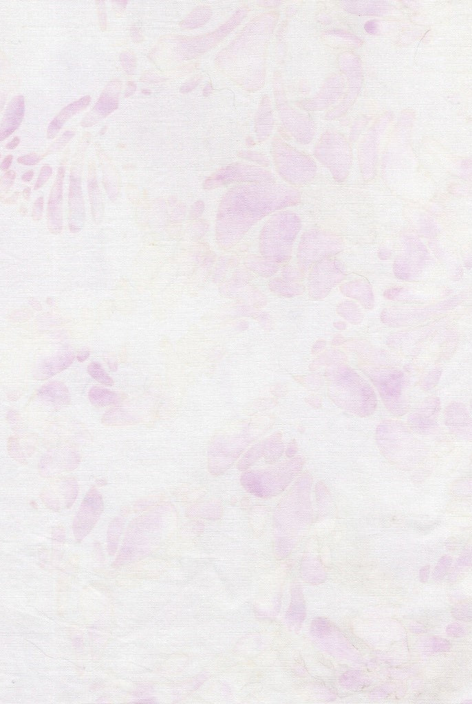 Carmon's Quilt Shop Island Batik Vintner's Treasure fabric with soft purple abstract floral patterns on white cotton
