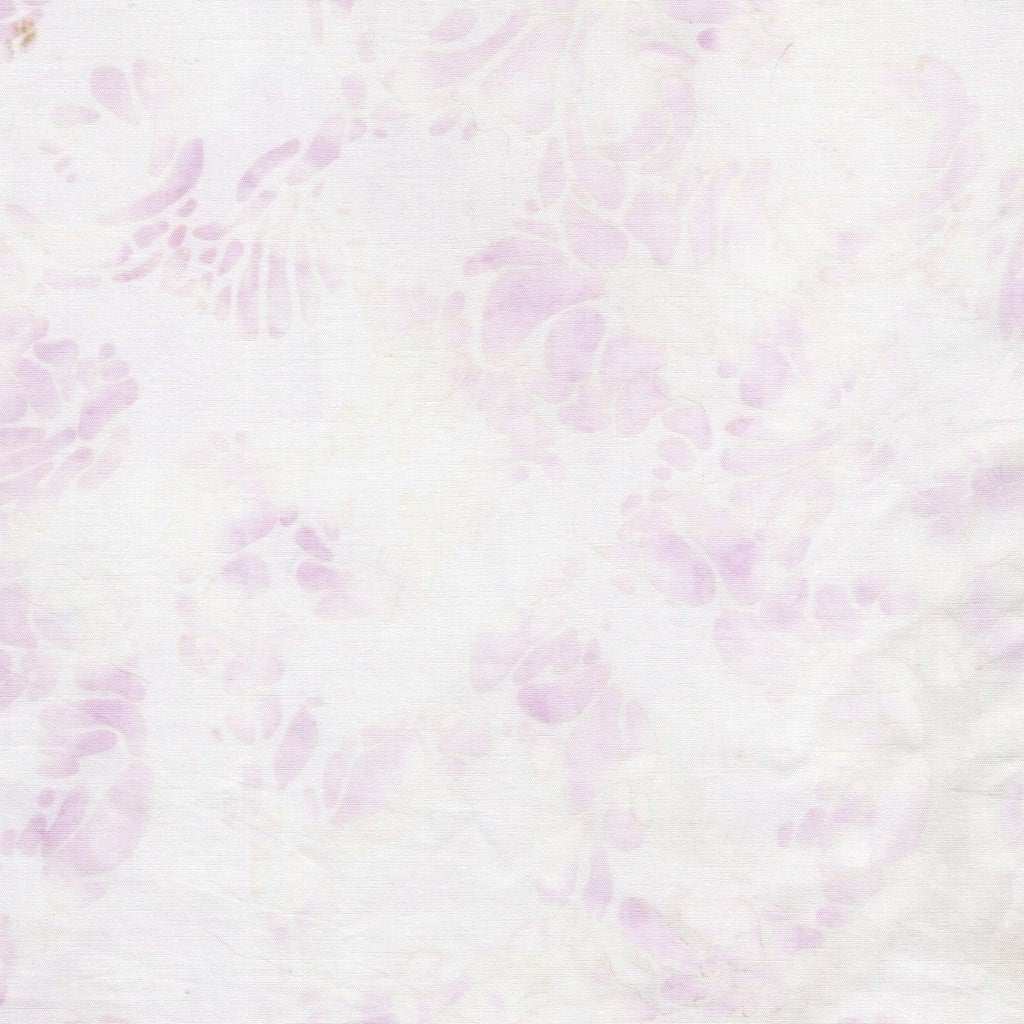 Carmon's Quilt Shop Island Batik Vintner's Treasure fabric with soft purple abstract floral patterns on white cotton