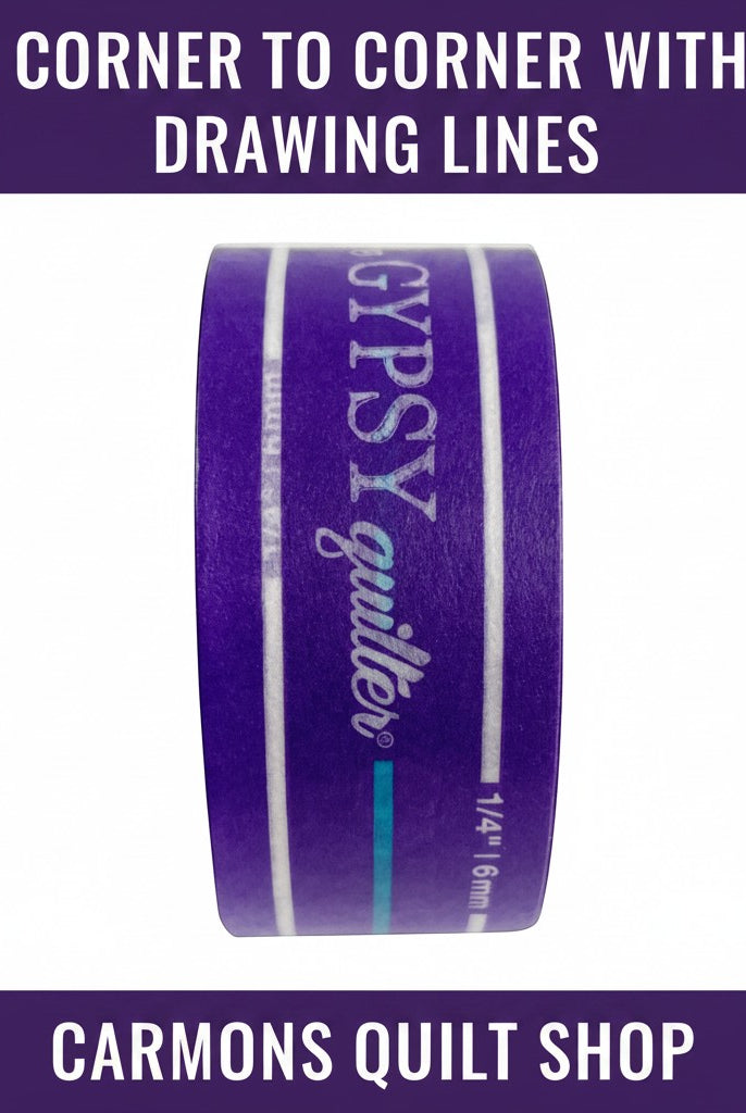 Carmon's Quilt Shop The Gypsy Quilter purple washi tape for precise 1/4 inch sewing seam allowances on machines