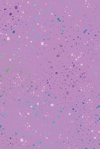 Carmon's Quilt Shop Dragonfly Wonder purple cotton fabric with a speckled paint splatter design