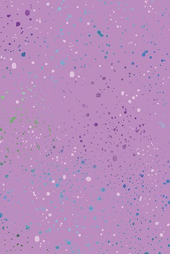 Carmon's Quilt Shop Dragonfly Wonder purple cotton fabric with a speckled paint splatter pattern