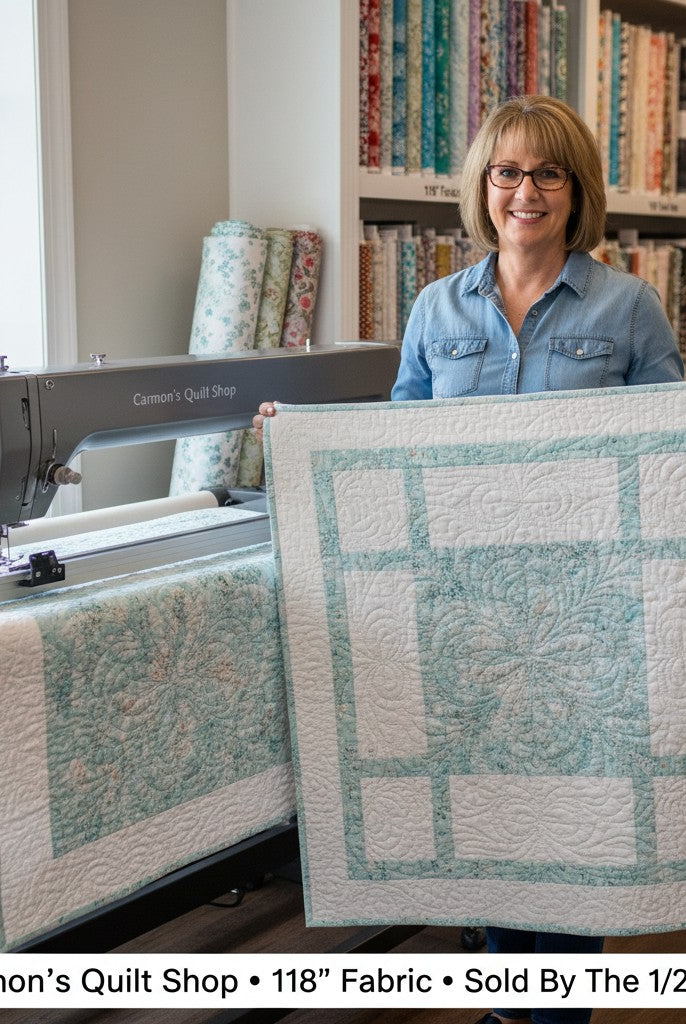 Carmon's Quilt Shop QT Fabrics Panorama light aqua mottled texture 118 inch wide cotton quilting fabric