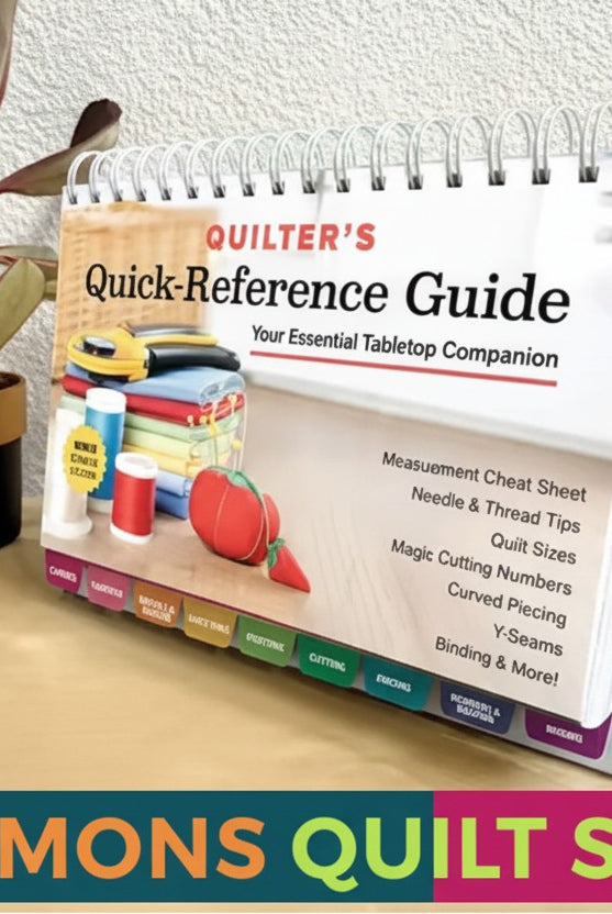 Carmon's Quilt Shop Quilter's Quick-Reference Guide tabletop flip book with color-coded tabs and quilting tips