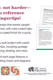 Carmon's Quilt Shop Quilter's Quick-Reference Guide showing flip-style pages with charts, diagrams, and color tabs.