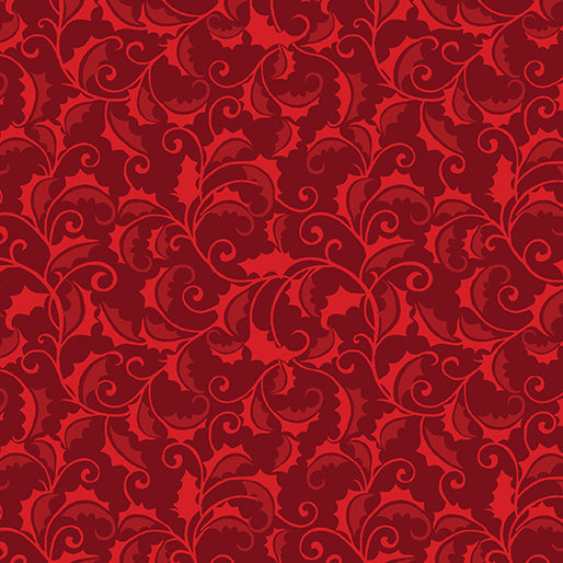 Carmon's Quilt Shop Merry Cats collection red holly leaf patterned quilting cotton fabric for Christmas projects