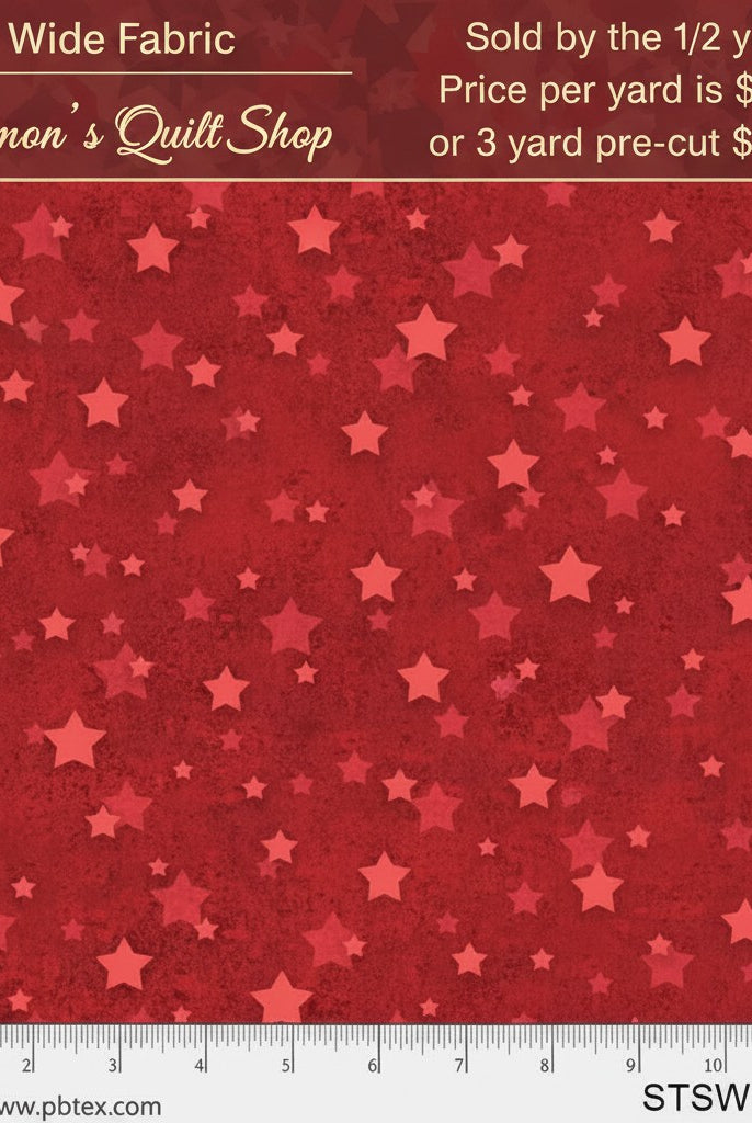 Carmon's Quilt Shop red 108 inch wide cotton backing fabric featuring a star spangled Americana pattern
