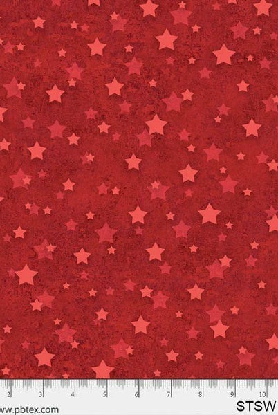 Carmon's Quilt Shop red 108 inch wide cotton backing fabric featuring a star spangled Americana pattern