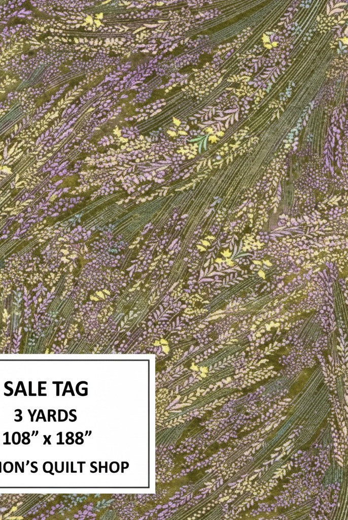 Carmon's Quilt Shop Meadow Breeze sage green floral 100% cotton 108-inch wide quilt backing fabric