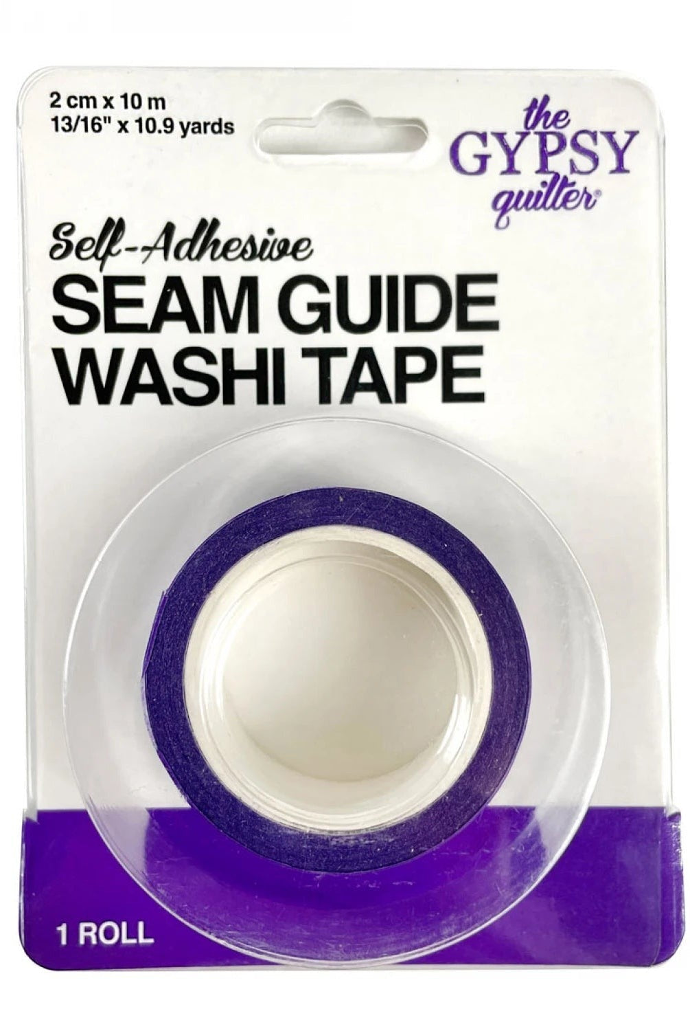 Carmon's Quilt Shop The Gypsy Quilter seam guide washi tape in a purple roll for precise 1/4 inch quilting seams