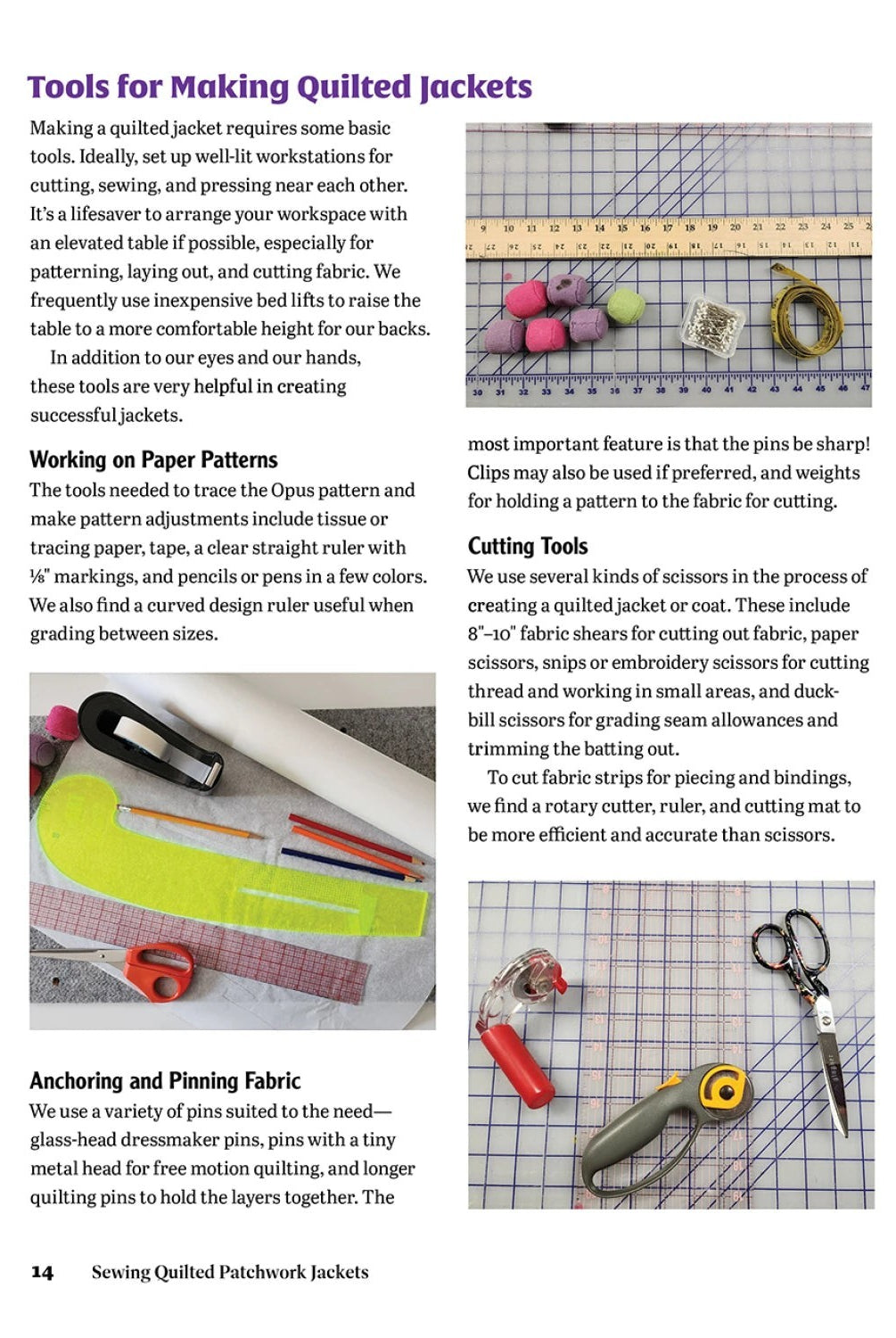 Carmon's Quilt Shop instructional page showing essential sewing tools like rotary cutters, scissors, and pins.