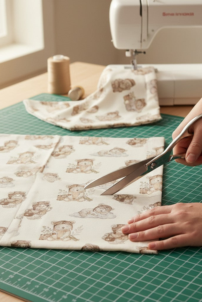 Carmon's Quilt Shop Soaring Dreams cream 100% cotton fabric featuring watercolor aviator bears on clouds. Ideal for quilting.
