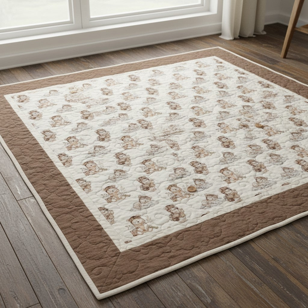 Carmon's Quilt Shop Soaring Dreams cream 100% cotton fabric with watercolor teddy bears dressed as pilots on clouds.