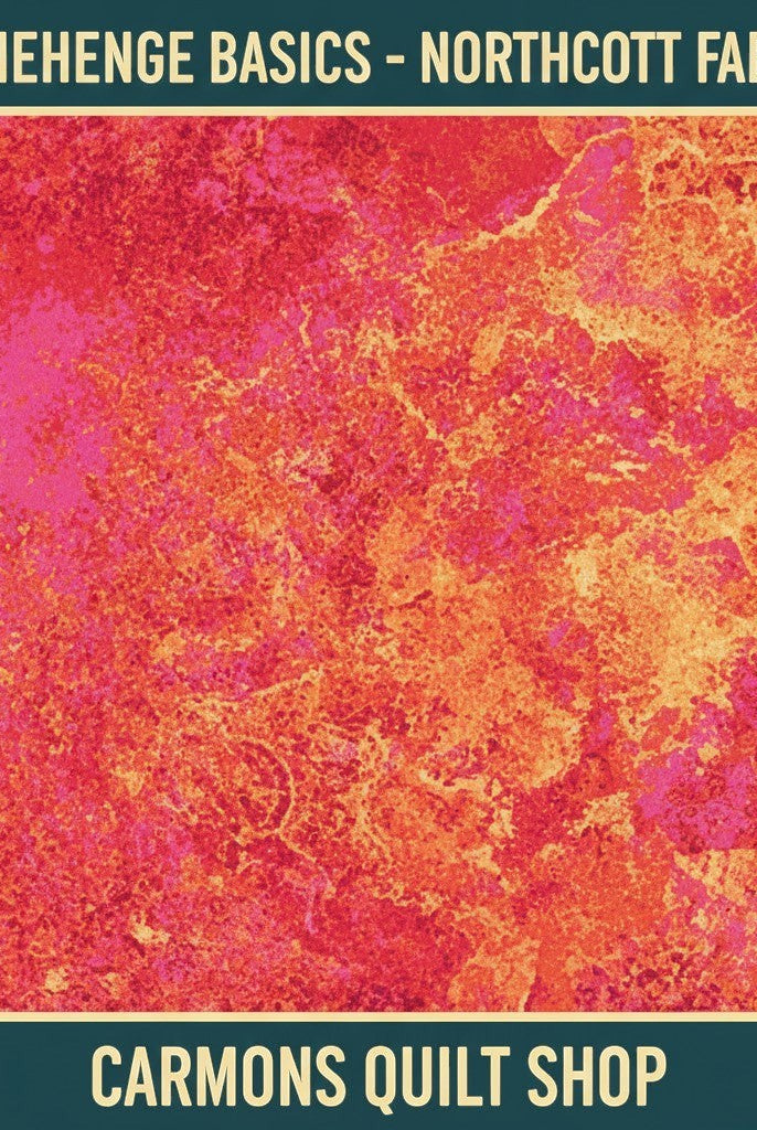 Carmon's Quilt Shop Stonehenge Basics premium cotton fabric in vibrant orange and pink textured print