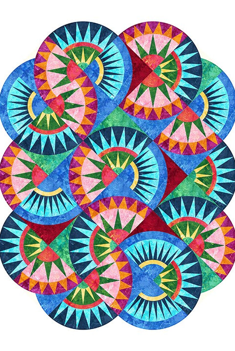 Carmon's Quilt Shop Stonehenge Beauty paper pieced star quilt wall hanging featuring vibrant Northcott fabric textures