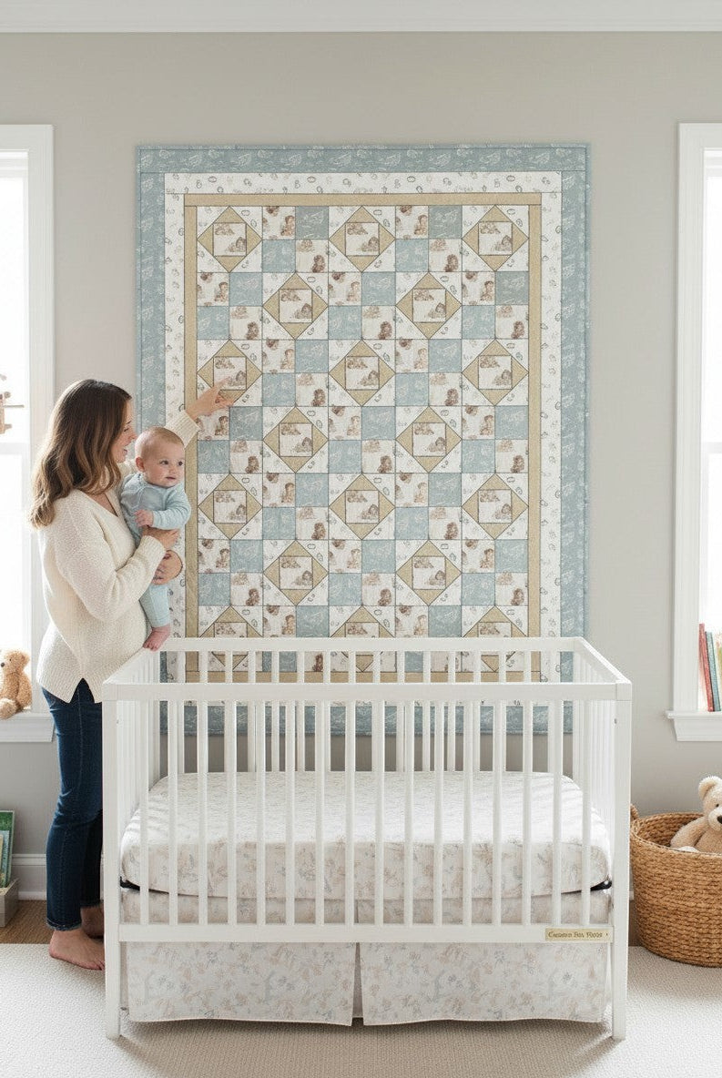 Carmon's Quilt Shop Sweet Dreams baby quilt kit with bears and airplanes, 100% cotton, 54" x 70".